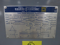 Square D 112.5 kVA 600 Delta - 480Y/277 V 3PH Insulated Transformer 112T74H 600V (DW6306-1)