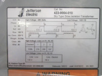 NEW Jefferson 34 kVA 208 Delta 135Y/78 423-0004-010 Drive Isolation Transformer (PM0531-3)