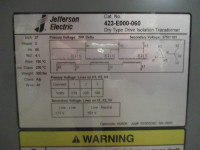 NEW Jefferson 27 kVA 208 Delta 175Y/101 423-E000-060 Drive Isolation Transformer (PM0543-4)