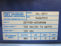 Schweitzer Engineering SEL-221F Phase Distance Fault Locator Relay SEL221F (NP0336-20)
