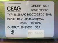 CEAG Typ: 86-264AC890CO-25DC-60Hz In: 100-240 VAC Out: 25,5VAC 35A Power Supply (PM0963-8)