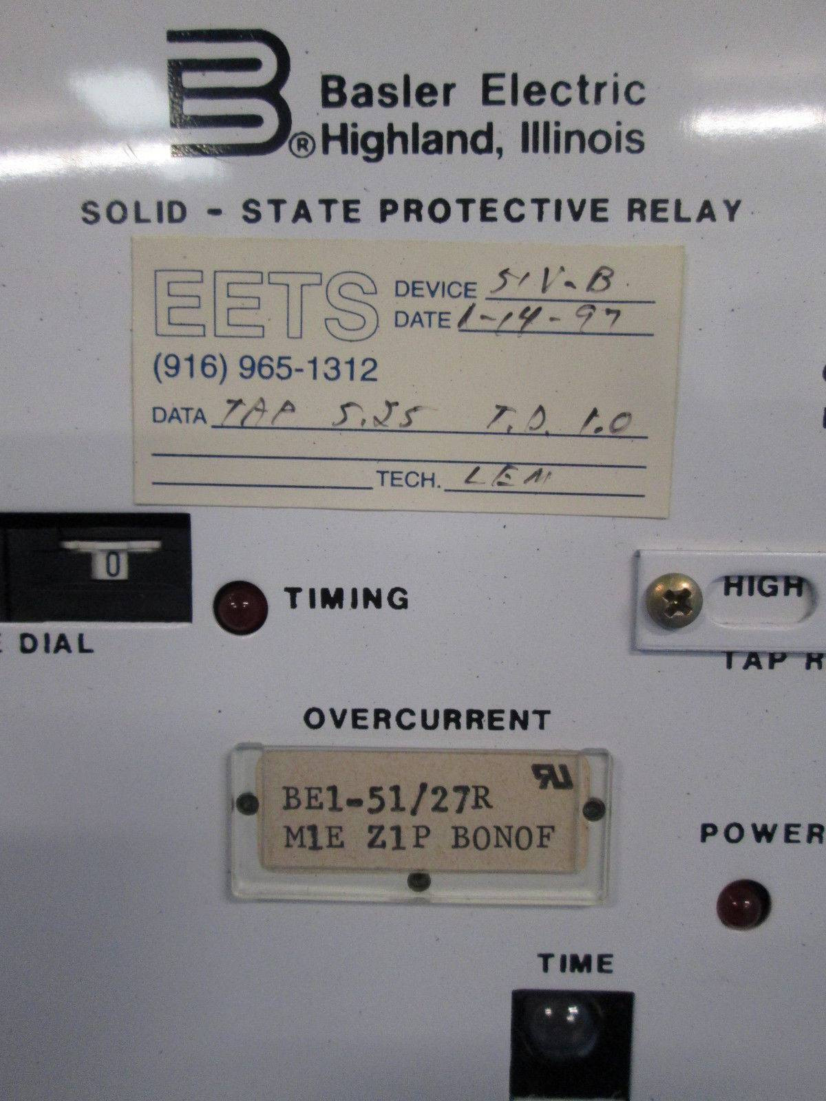 Basler Electric BE151/27R Overcurrent Relay M1E Z1P B0N0F BE15127R Solid State (EBI04681