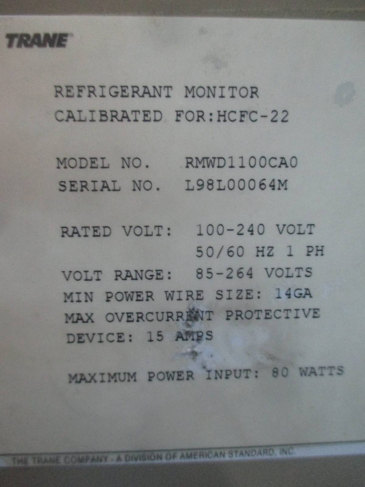 Trane RMWD1100CA0 Refrigerant Monitor for HCFC22 100240V Range 85
