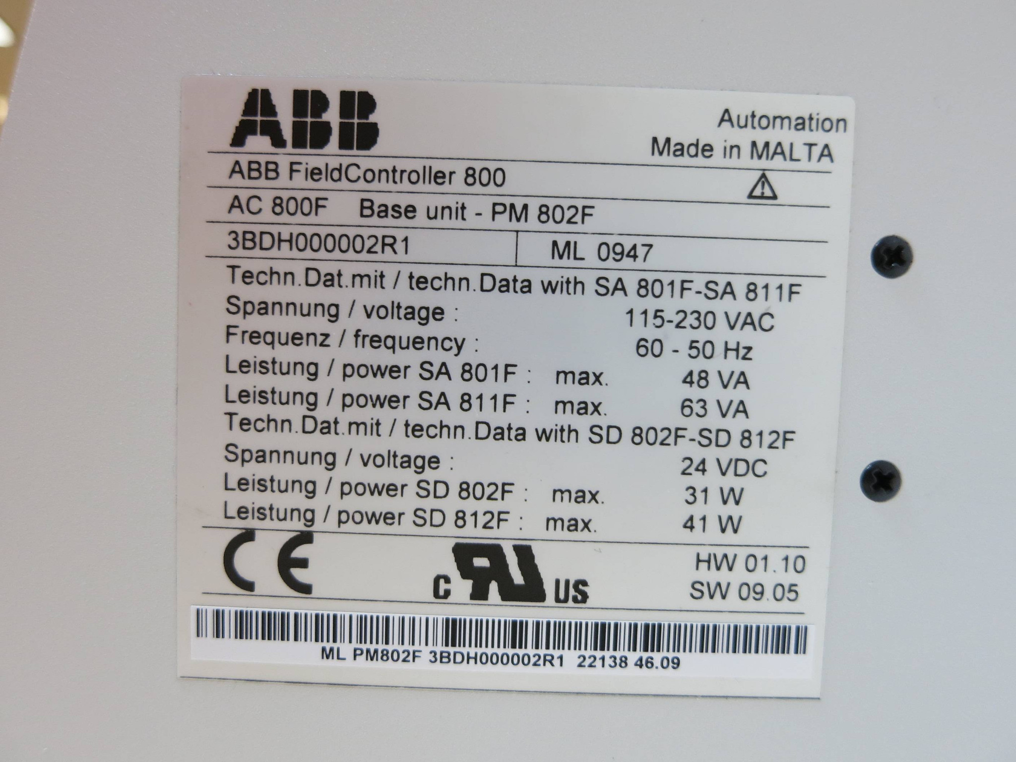 ABB PM802F 3BDH000002R1 AC800F Base 