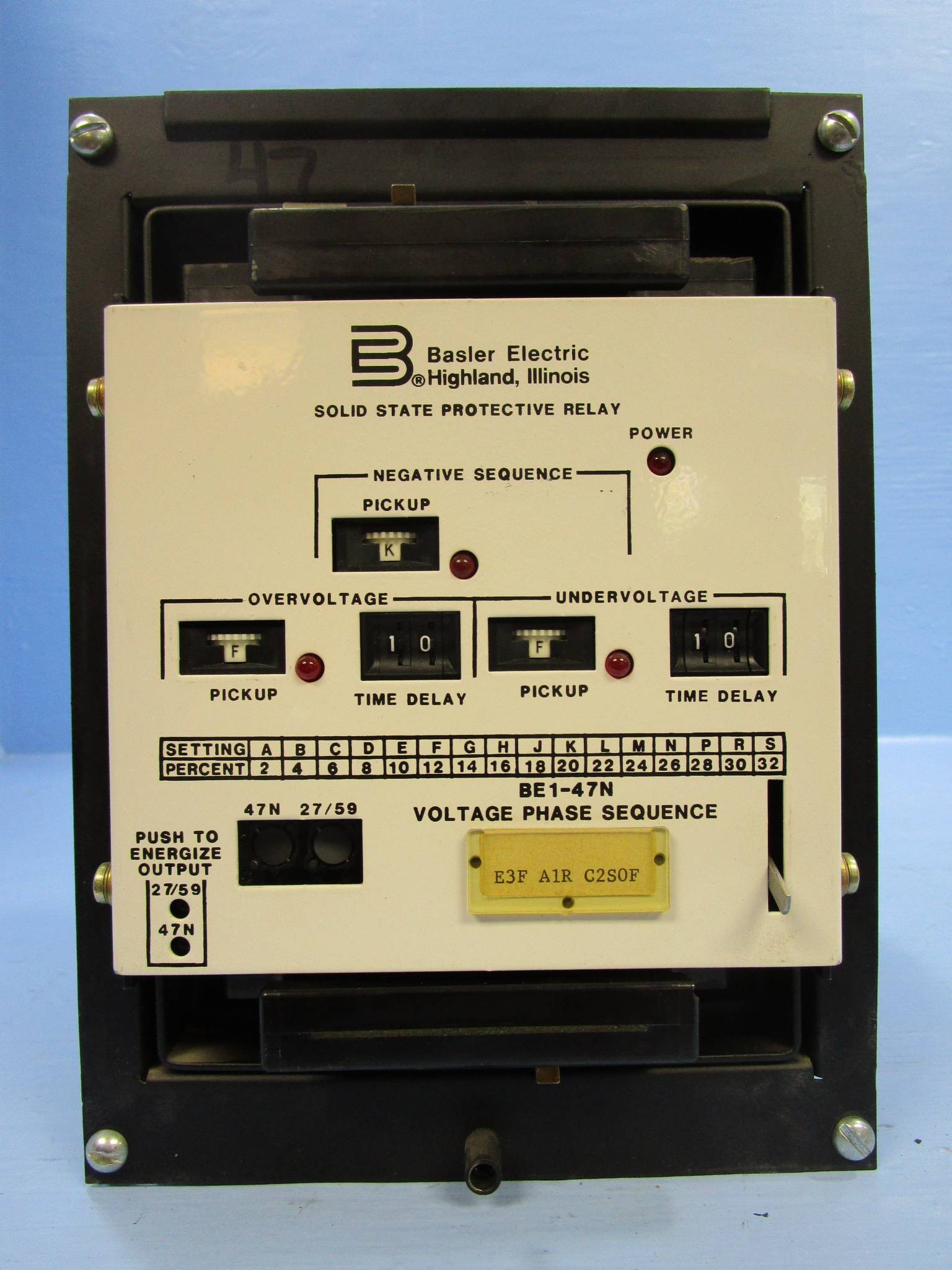 Basler Electric BE147N Negative Sequence Relay E3F A1R C2S0F BE147N
