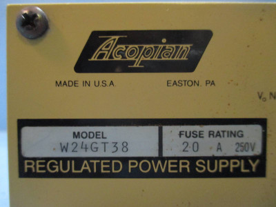 Acopian W24GT38 Regulated Power Supply 250V 20A Fuse Rating (TK1105-1)