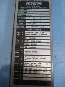 Foxboro FR-316-2 Frequency to Current Converter FR-316 60W (TK1356-2)