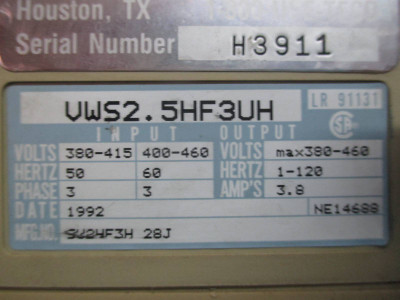 Hitachi HFC-VWS VWS2.5HF3UH Transistor Inverter Drive 3.8 Amp 460V 3Ph 3.8A (TK1546-1)