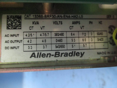 Allen Bradley 1336S-BRF30-AN-EN4-HA2-L5 Ser E 3HP 460V VS AC Drive AB 3 HP (TK1556-1)