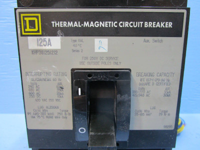 Square D KHP361251212 125A Circuit Breaker w/ Aux 480/600V 3P Type KAL 125 Amp (NP1223-1)