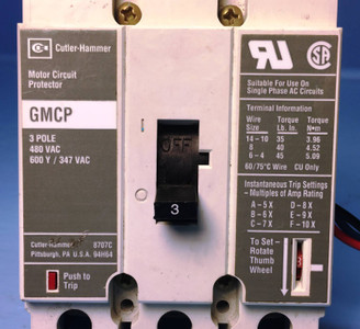 Cutler Hammer GMCP003A0C 3A Circuit Breaker w/ Aux 480V GMCP Westinghouse 3 Amp (EM1492-3)