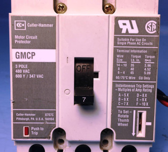 Cutler Hammer GMCP007C0C 7A Circuit Breaker w/ Aux GMCP Westinghouse 7 Amp (EM1491-1)