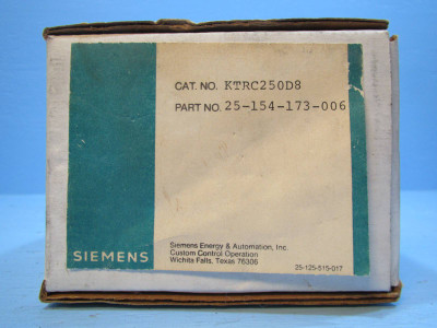 NEW Siemens Coil KTRC250D8 Starter 25-154-173-006 Contactor 480V 60 Hz NIB (NP1281-1)