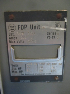 Westinghouse FDPS264R 200 Amp 2 Pole Panelboard Switch 600V 200A FDPS-264R (TK2001-1)