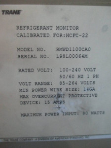 Trane RMWD1100CA0 Refrigerant Monitor for HCFC-22 100-240V Range 85-264V Type 4 (TK2136-1)