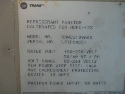 Trane RMWD2100AA0 Refrigerant Monitor for HCFC-123 100-240V Range 85-264V Type 4 (TK2137-5)
