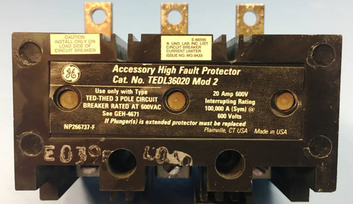 GE General Electric TEDL36020 20A High Fault Protector for Breaker Mod. 2 20 Amp (EM1634-8)