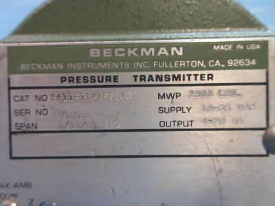 Beckman 8611-1141-1100 Pressure Transmitter 2500 LBS 10-35 VDC 4-20 MA Rosemount (TK2185-1)