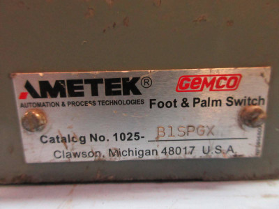 Ametek Gemco 1025-B1SPGX Foot & Palm Switch 1025B1SPGX (TK2183-2)