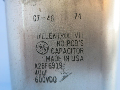 General Electric A26F6919 Dielektrol VII Capacitor 40uF 600VDC A26F6919S GE (PM2073-3)