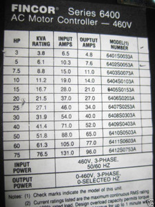 Fincor 6400 6402 5 HP 6402S0053A Adj Freq AC Drive 460V (EBI1452-1)