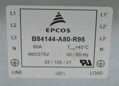 EPCOS B84144-A80-R95 80A 480/275V Electromagnetic Interference Filter 3-Line (YY3488-7)
