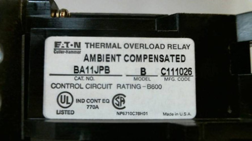 New Eaton BA11JPB Ambient Compensated Model B Thermal Overload Relay NIB (YY3560-2)