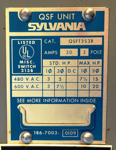 Sylvania QSFT353R 30A QSF Twin Fusible Panelboard Switch 3 Pole 30 Amp Rusty (EM1948-56)