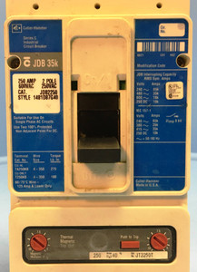 Cutler Hammer JDB2250 250A Circuit Breaker 250 Amp Trip Westinghouse 2 Pole HACR (EM1962-1)