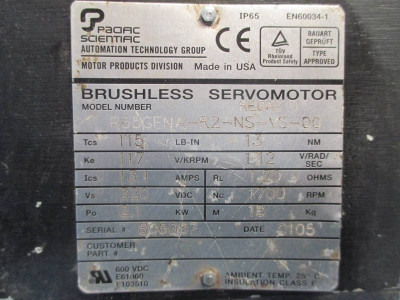 Pacific Scientific R65GENA-R2-NS-VS-00 Brushless Servo Motor PacSci 320V (DW0176-4)