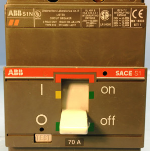 ABB SACE S1 S1N070TL Type S1N 70A Circuit Breaker 277/480V 3 Pole 70 Amp HACR (EM2013-2)