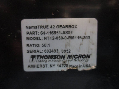 Thomson Micron NT42-050-RM115-203 Ratio 50:1 NemaTRUE 42 Gearbox Gear Reducer (DW0209-2)