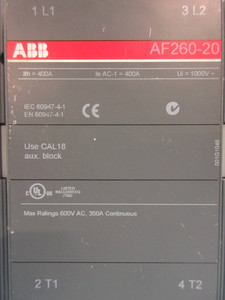 ABB AF260-20 Motor Contactor 2-Pole 350 Amp 600V 20-60V-DC Coil 1-Ph 2P 350A (TK2610-1)