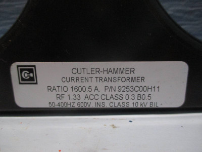Cutler Hammer 9253C00H11 Current Transformer Ratio 1600:5A CT (DW0233-2)