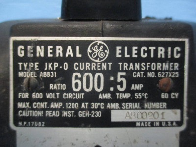 GE 627X25 Current Transformer Type JKP-0 Ratio 600:5A CT General Electric (DW0246-1)