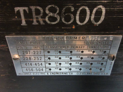 Reliance Electric 69956-W Single Phase Transformer 50/60 Cycles TR8600 (TK2652-1)