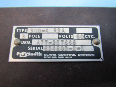 Clark Type 300-4 R3A AC Contactor AO Smith 3P 480V A77-257666 3004R3A Control 60 (NP1716-1)