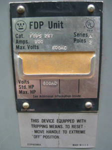 Westinghouse FDPS267 800A FDP Panelboard Switch 600VAC Series A FDPS-267 (EBI5240-2)