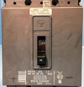 CH Westinghouse HFB2040  40A Mark 75 Circuit Breaker 600V 2 Pole HFB-2040 40 Amp (EM2311-3)