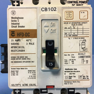 Westinghouse HFDDC3015L 15A DC Circuit Breaker w Aux 3P CH Cutler Hammer 100 Amp (EM2359-1)
