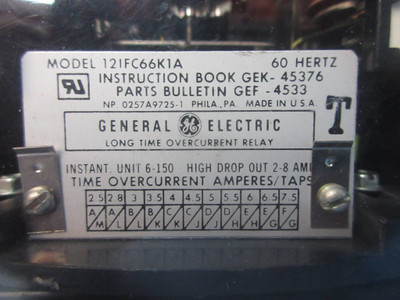 General Electric 12IFC66K1A Long Time Overcurrent Relay GE 60Hz (TK3164-5)