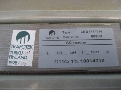 Trafotek 3KU114/114 18/33 Amp 3PH AC Line Reactor 501 uH Num 8095B C1/25 25A (DW0489-1)