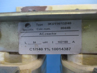 Trafotek 3KU114/132/40 102/188 Amp 3PH AC Line Reactor 84 uH 8044B C1/140 140A (DW0490-2)