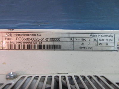 ABB DCS 500 Thyristor Power Converter DCS502-0025-51-2100000 21 Amp DC Drive (TK3182-1)