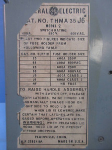 GE THMA-35-J6 400 Amp 600V Fused Switch Disconnect Model 2 General Electric 400A (TK3661-1)