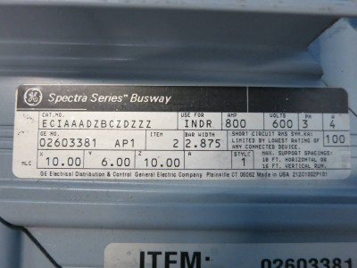 GE Spectra Busway Offset 800A 600V 3PH 4W Aluminum Bus Way Duct 800 Amp 10x6x10 (DW0619-1)