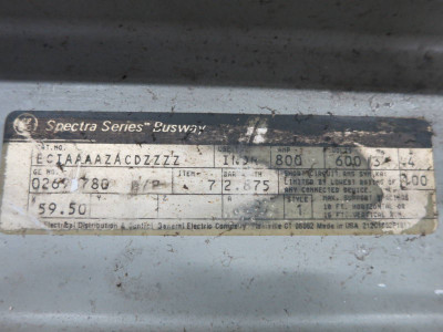 GE Spectra Busway 59.50" Feeder 800A 600V 3PH 4W Aluminum Bus Way Duct 800 Amp (DW0627-2)