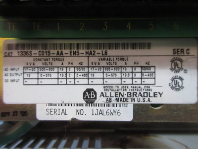 Allen Bradley 1336S-C015-AA-EN5-HA2-L6 Series C 15-HP AC VS Drive 600V 1336 Plus (TK3797-3)