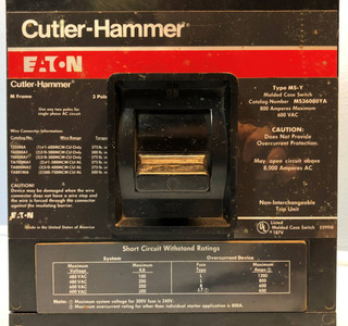 Cutler Hammer MS36080YA 800A Molded Case Switch 480/600V MS-Y 3P Eaton 800 Amp (EM2847-2)