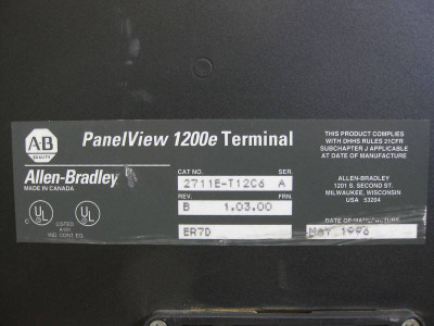 Allen Bradley 2711E-T12C6 PanelView 1200e 2711E 230V Ser. A Rev. B FRN 1.03.00 (EBI0284-1)